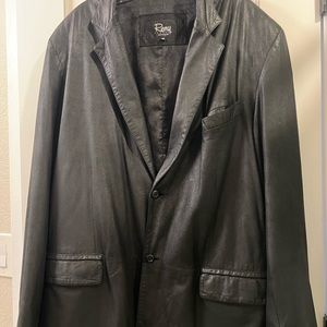 Men’s remy soft black leather jacket 48 2 button blazer